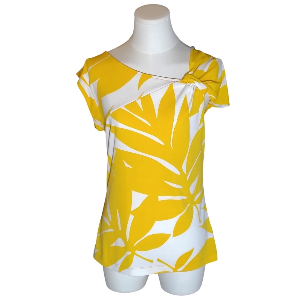 Vintage Banana Republic Yellow and White Tropical Blouse Size Small